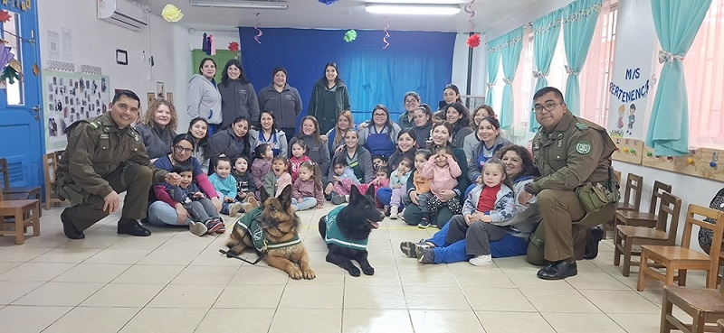 Carabineros realiza presentación canina educativa en Escuela Los Leones de Linares