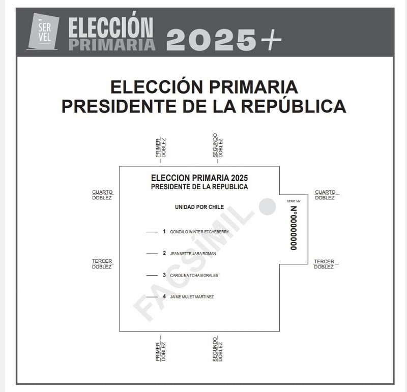 SERVEL publicó facsímil de la cédula electoral única para las Primarias del 29 de junio