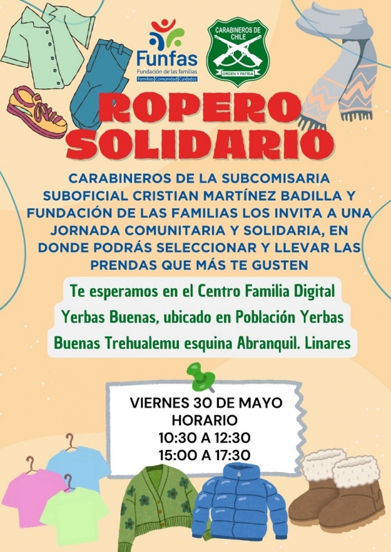 Linares: Carabineros invita a la comunidad a participar del ropero solidario