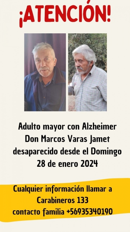  Linares: sin resultados positivos búsqueda de adulto mayor en sector Roblería.