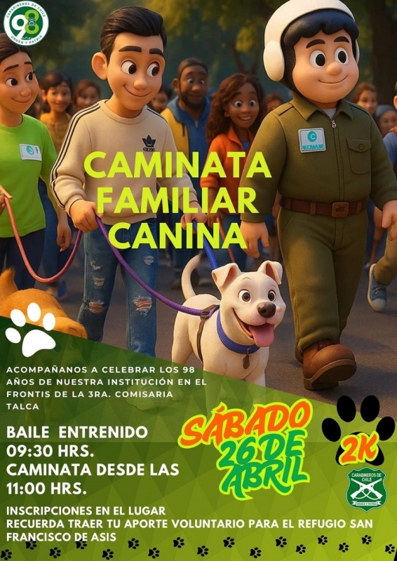 Carabineros invita a los maulinos a participar de la Caminata Familiar Canina en mes aniversario